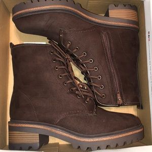 Brown combat boots